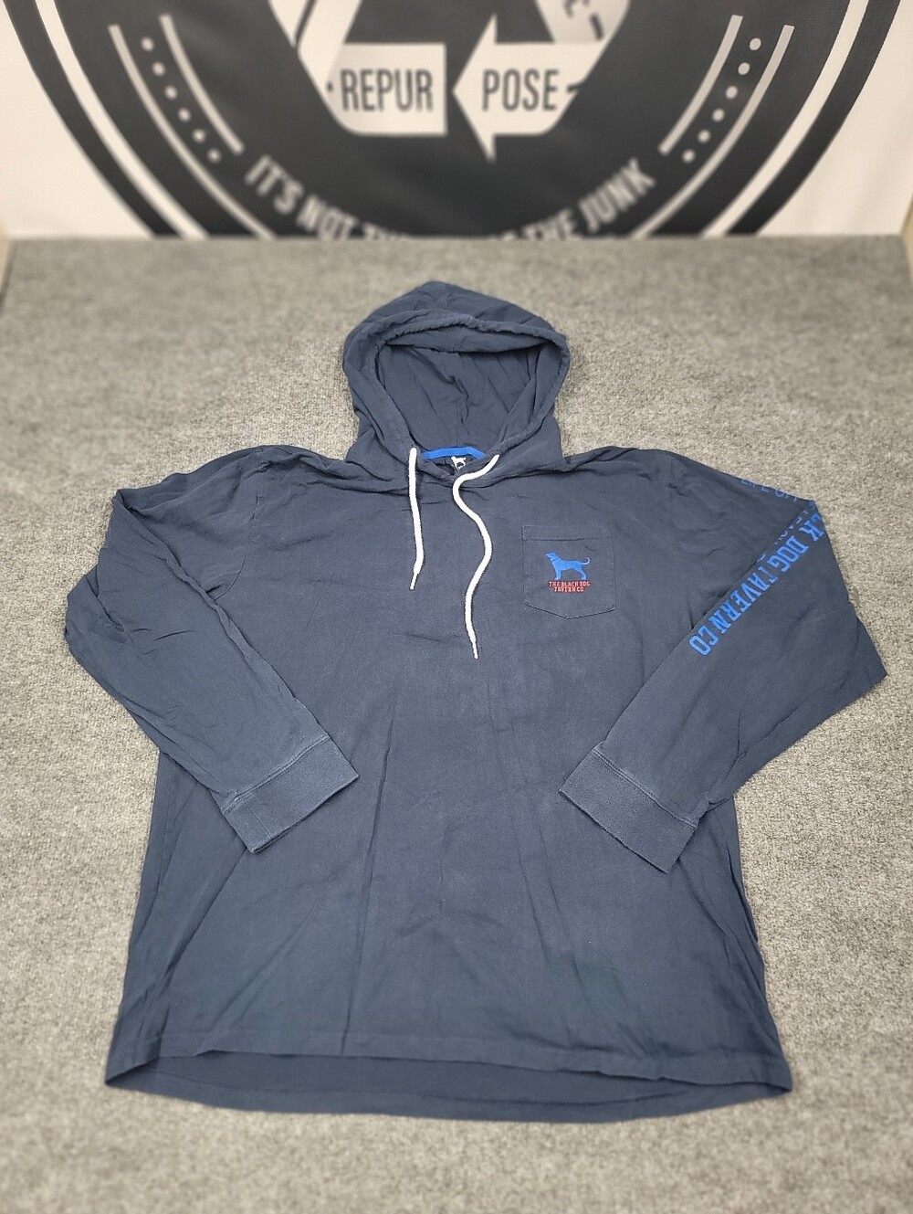 Mens Black Dog Tavern Company Light Weight Hoodie Blue Size XXL